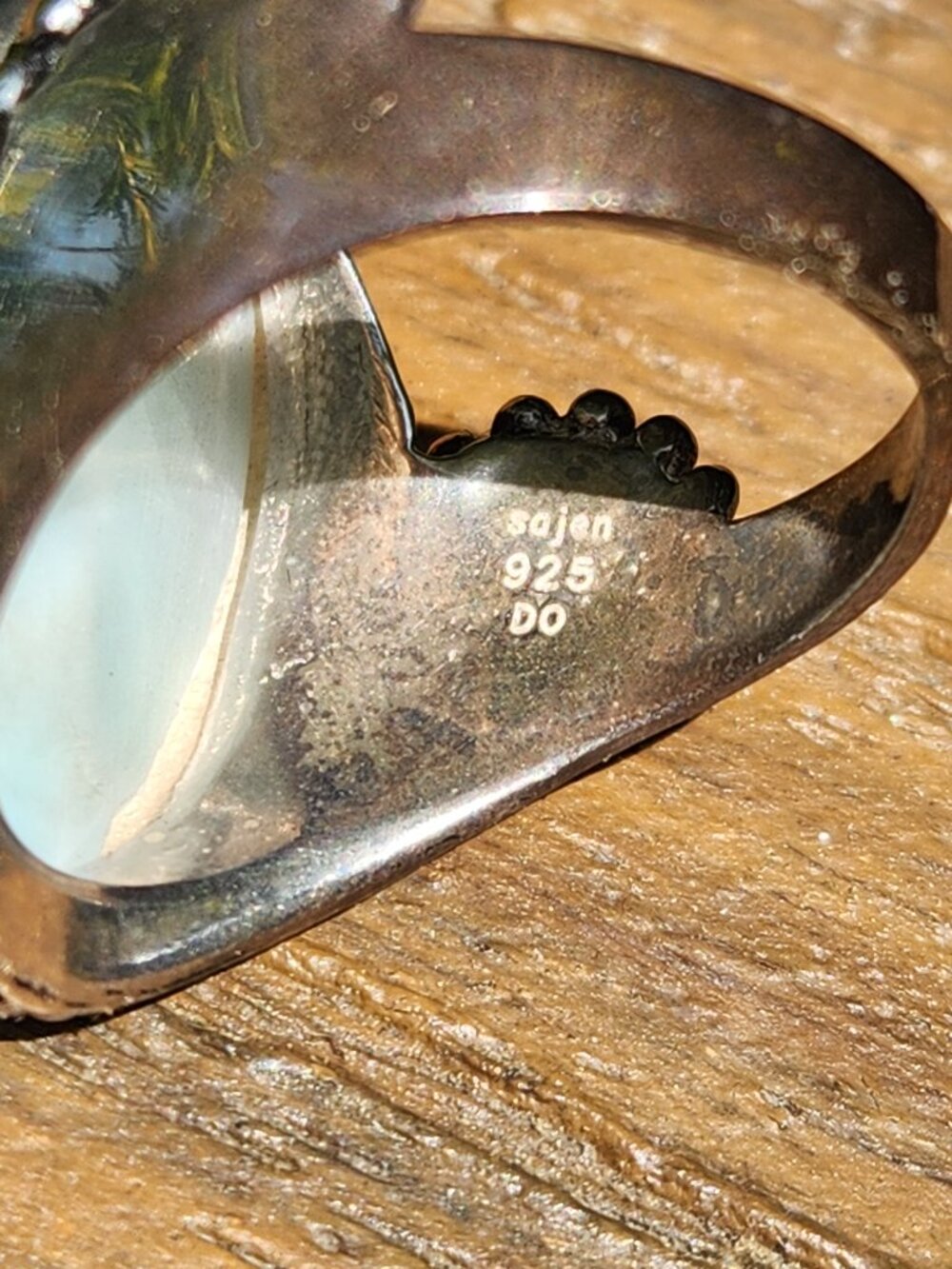 Sajen 925 Sterling Silver Blue White Larimar Ring Size 8 - Picture 3 of 16